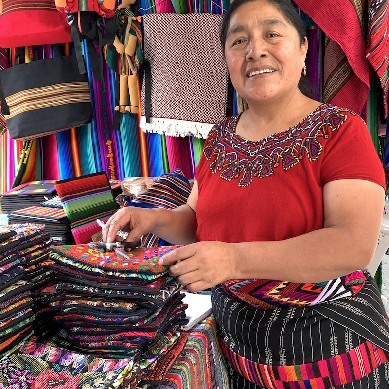 Making huipil bags in Guatemala